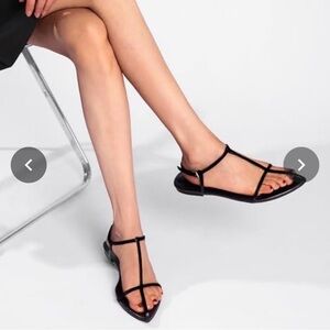 Vorisvina Black Flat Sandals Pointed Toe Strappy Ankle Strap Women’s Size 7. NWB